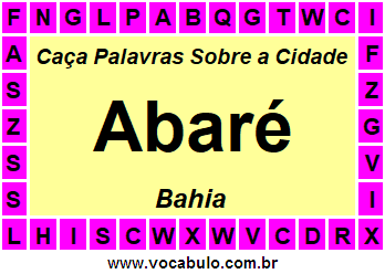 Caça Palavras Sobre a Cidade Baiana Abaré