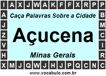 Caça Palavras Sobre a Cidade Açucena do Estado Minas Gerais