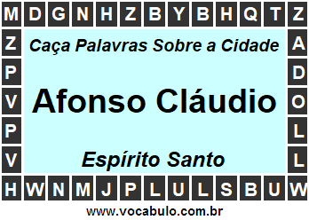 Caça Palavras Sobre a Cidade Afonso Cláudio do Estado Espírito Santo