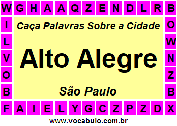 Caça Palavras Sobre a Cidade Alto Alegre do Estado São Paulo