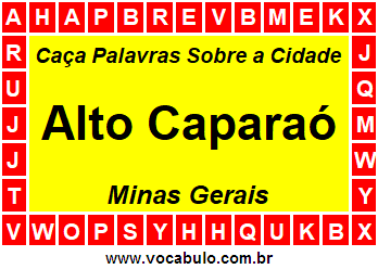 Caça Palavras Sobre a Cidade Alto Caparaó do Estado Minas Gerais