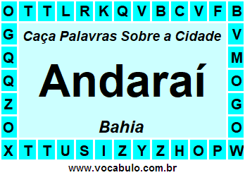 Caça Palavras Sobre a Cidade Andaraí do Estado Bahia