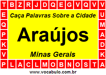 Caça Palavras Sobre a Cidade Araújos do Estado Minas Gerais