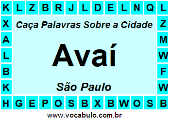 Caça Palavras Sobre a Cidade Avaí do Estado São Paulo