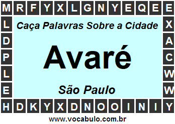 Caça Palavras Sobre a Cidade Avaré do Estado São Paulo