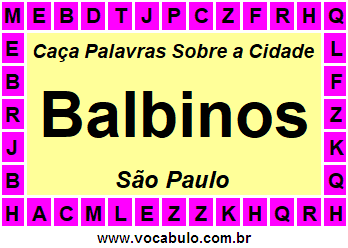 Caça Palavras Sobre a Cidade Paulista Balbinos