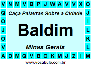 Caça Palavras Sobre a Cidade Baldim do Estado Minas Gerais