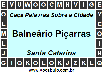 Caça Palavras Sobre a Cidade Balneário Piçarras do Estado Santa Catarina