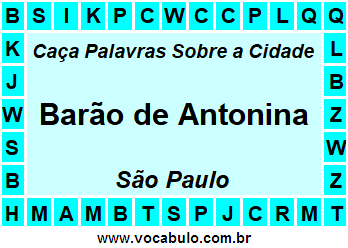 Caça Palavras Sobre a Cidade Barão de Antonina do Estado São Paulo