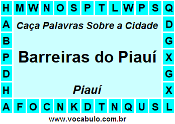 Caça Palavras Sobre a Cidade Piauiense Barreiras do Piauí