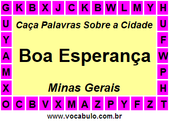 Caça Palavras Sobre a Cidade Boa Esperança do Estado Minas Gerais