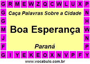 Caça Palavras Sobre a Cidade Boa Esperança do Estado Paraná