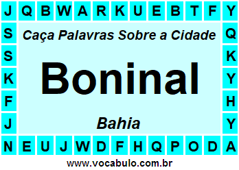 Caça Palavras Sobre a Cidade Baiana Boninal