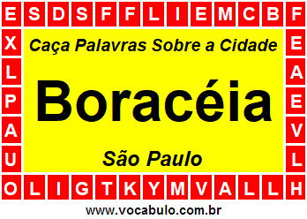 Caça Palavras Sobre a Cidade Boracéia do Estado São Paulo