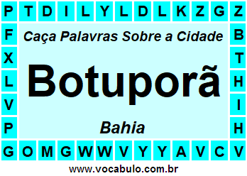 Caça Palavras Sobre a Cidade Botuporã do Estado Bahia