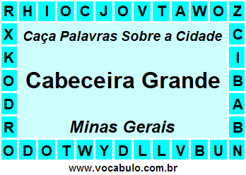 Caça Palavras Sobre a Cidade Cabeceira Grande do Estado Minas Gerais