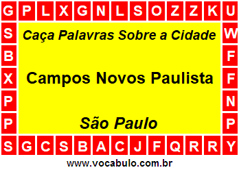 Caça Palavras Sobre a Cidade Paulista Campos Novos Paulista