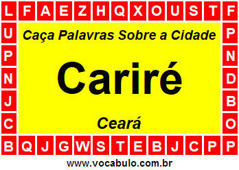 Caça Palavras Sobre a Cidade Cariré do Estado Ceará