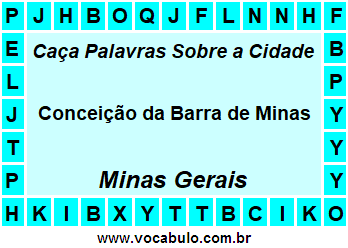 Caça Palavras Sobre a Cidade Conceição da Barra de Minas do Estado Minas Gerais