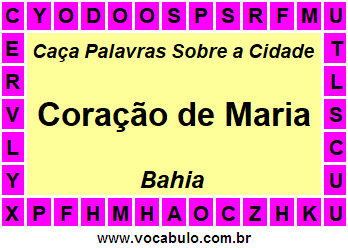 Caça Palavras Sobre a Cidade Coração de Maria do Estado Bahia