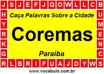 Caça Palavras Sobre a Cidade Coremas do Estado Paraíba