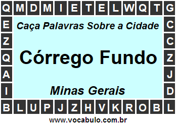 Caça Palavras Sobre a Cidade Córrego Fundo do Estado Minas Gerais