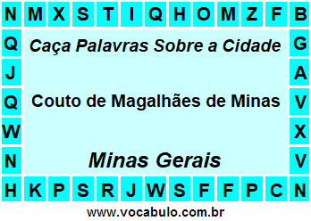 Caça Palavras Sobre a Cidade Couto de Magalhães de Minas do Estado Minas Gerais