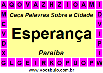 Caça Palavras Sobre a Cidade Esperança do Estado Paraíba