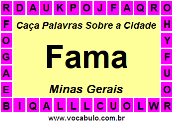 Caça Palavras Sobre a Cidade Fama do Estado Minas Gerais