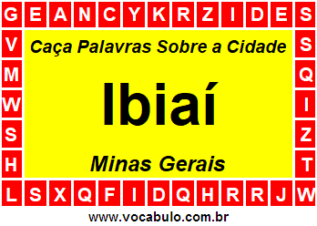 Caça Palavras Sobre a Cidade Ibiaí do Estado Minas Gerais