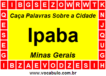Caça Palavras Sobre a Cidade Ipaba do Estado Minas Gerais