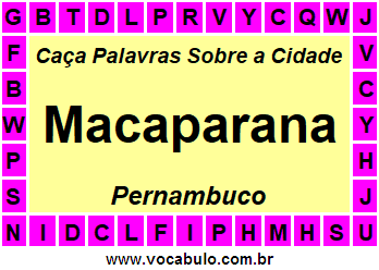 Caça Palavras Sobre a Cidade Pernambucana Macaparana