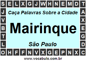 Caça Palavras Sobre a Cidade Mairinque do Estado São Paulo