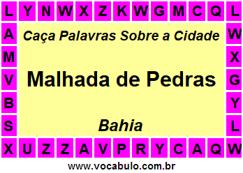 Caça Palavras Sobre a Cidade Malhada de Pedras do Estado Bahia