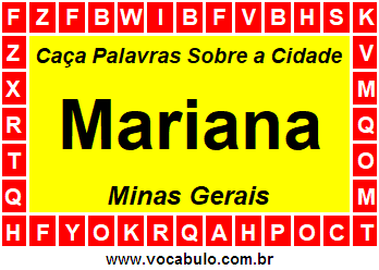 Caça Palavras Sobre a Cidade Mariana do Estado Minas Gerais