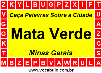 Caça Palavras Sobre a Cidade Mata Verde do Estado Minas Gerais