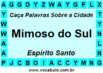 Caça Palavras Sobre a Cidade Capixaba Mimoso do Sul