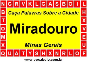 Caça Palavras Sobre a Cidade Miradouro do Estado Minas Gerais
