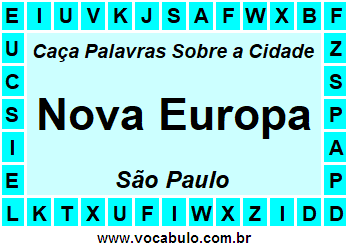 Caça Palavras Sobre a Cidade Nova Europa do Estado São Paulo