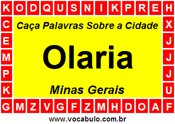 Caça Palavras Sobre a Cidade Olaria do Estado Minas Gerais