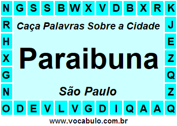 Caça Palavras Sobre a Cidade Paulista Paraibuna