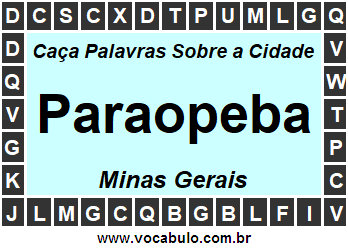 Caça Palavras Sobre a Cidade Paraopeba do Estado Minas Gerais