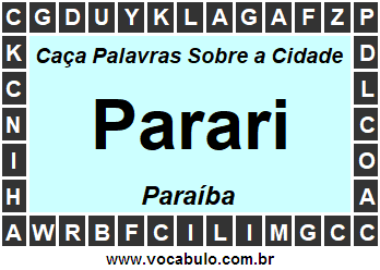 Caça Palavras Sobre a Cidade Parari do Estado Paraíba