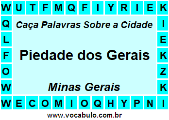 Caça Palavras Sobre a Cidade Piedade dos Gerais do Estado Minas Gerais