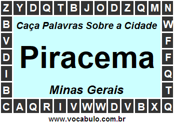 Caça Palavras Sobre a Cidade Piracema do Estado Minas Gerais