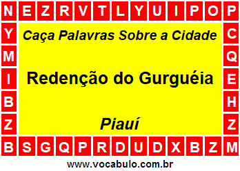 Caça Palavras Sobre a Cidade Redenção do Gurguéia do Estado Piauí