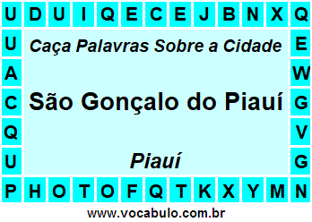 Caça Palavras Sobre a Cidade São Gonçalo do Piauí do Estado Piauí