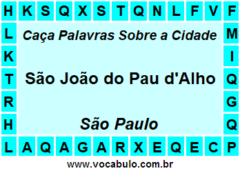 Caça Palavras Sobre a Cidade São João do Pau d'Alho do Estado São Paulo