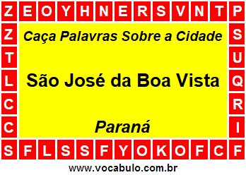 Caça Palavras Sobre a Cidade Paranaense São José da Boa Vista