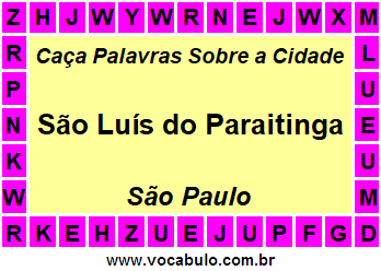 Caça Palavras Sobre a Cidade Paulista São Luís do Paraitinga